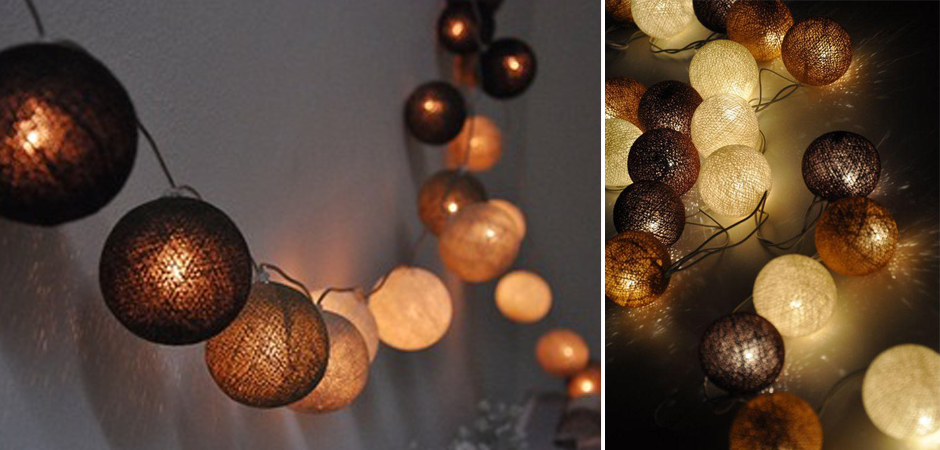 Гирлянда хлопковые фонарики Сotton Ball Brown - Loft-Concept в Сочи