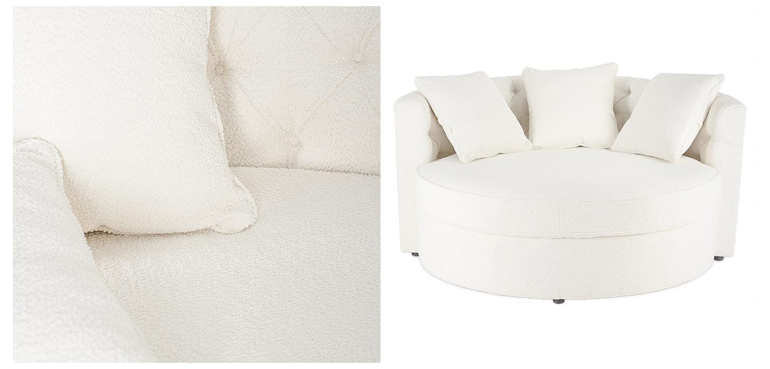 Кушетка круглая с обивкой из ткани букле Milky Boucle Chair Белая - фото №1