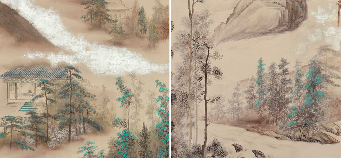 Обои ручная роспись Mountains Above Clouds Colourway SC-234 on Raw Silk dyed silk - фото