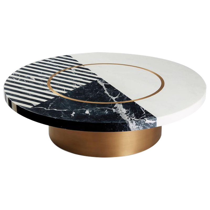 Кофейный стол Mercado Marble Brass Coffee Table Черно-белый Латунь в Сочи | Loft Concept 