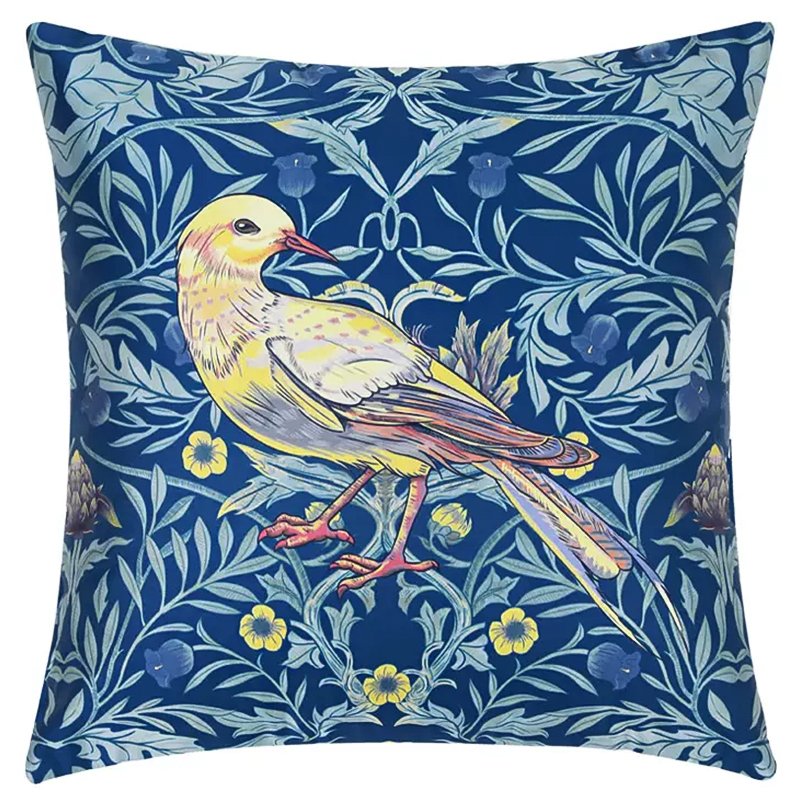 Декоративная подушка Bird and Flower Pattern Cushion Синий Мульти в Сочи | Loft Concept 