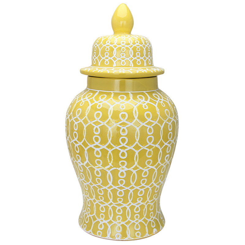 Ваза с крышкой Ceramic Yellow White Ornament Vase Желтый Белый в Сочи | Loft Concept 