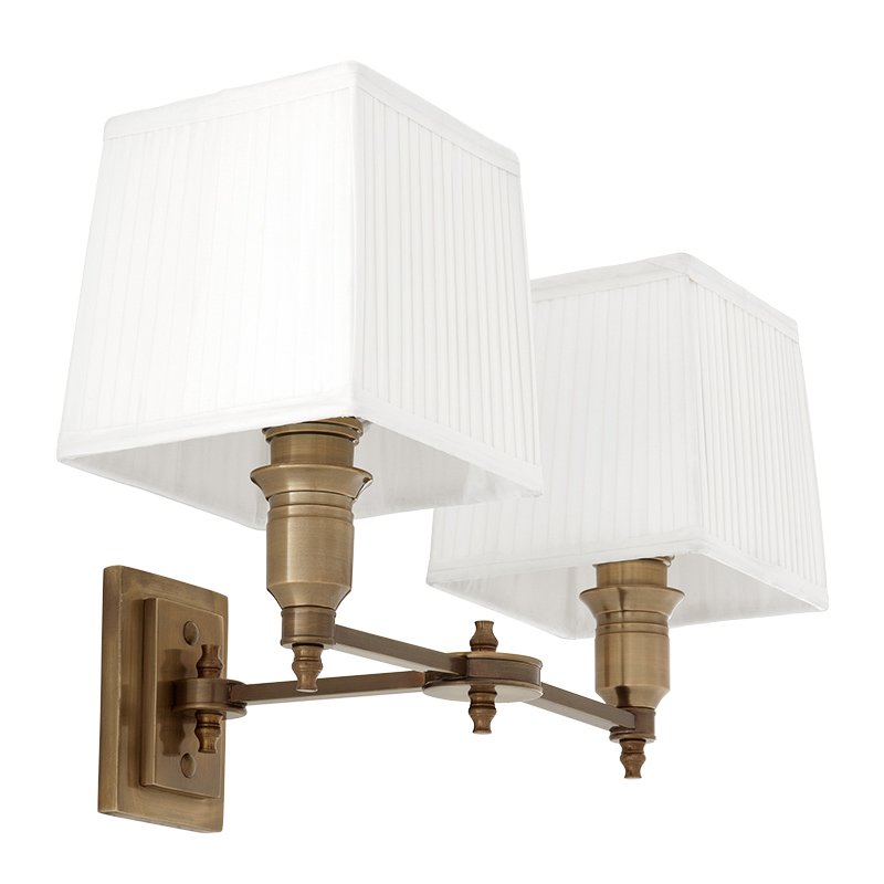 Бра Wall Lamp Lexington Double Brass+White Латунь Античная полированная Белый в Сочи | Loft Concept 