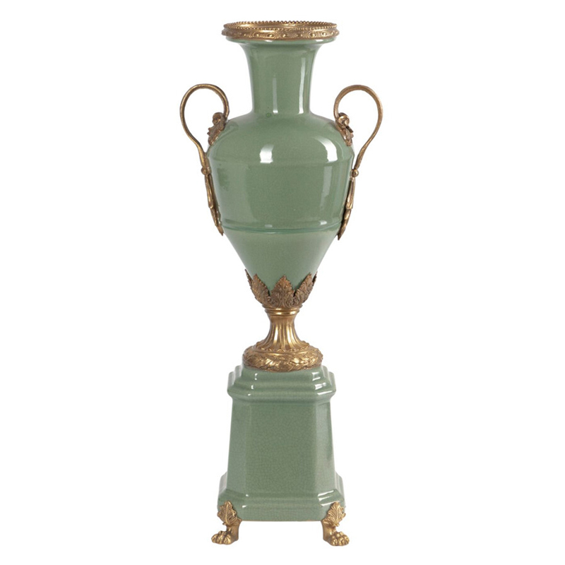 Ваза зеленого цвета из фарфора на высокой подставке с бронзовыми ручками Eden Garden porcelain and bronze Зеленый Бронза Ваза зеленого цвета из фарфора на высокой подставке с бронзовыми ручками Eden Garden porcelain and bronze Зеленый Бронза в Сочи | Loft Concept