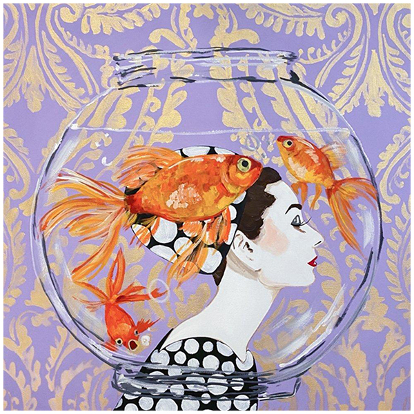 Картина Audrey Fishbowl on Lavender Damask Background Мульти в Сочи | Loft Concept 