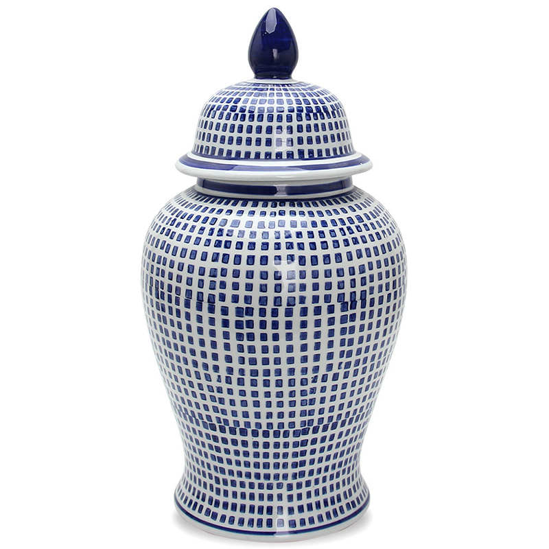 Ваза с крышкой Oriental Blue & White Square Pattern Vase Белый Синий в Сочи | Loft Concept 