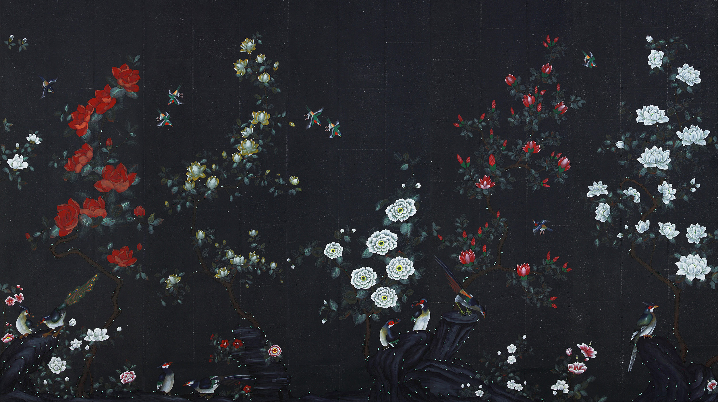 Обои шинуазри Japanese Garden Original colourway on Pitch India tea paper Обои шинуазри Japanese Garden Original colourway on Pitch India tea paper - постер Loft-Concept в Сочи
