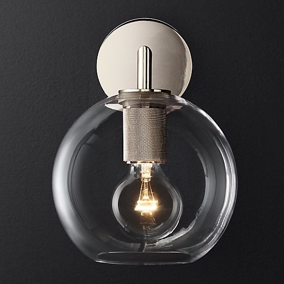 Бра RH Utilitaire Globe Shade Single Sconce Silver Прозрачное Стекло Никель в Сочи | Loft Concept 