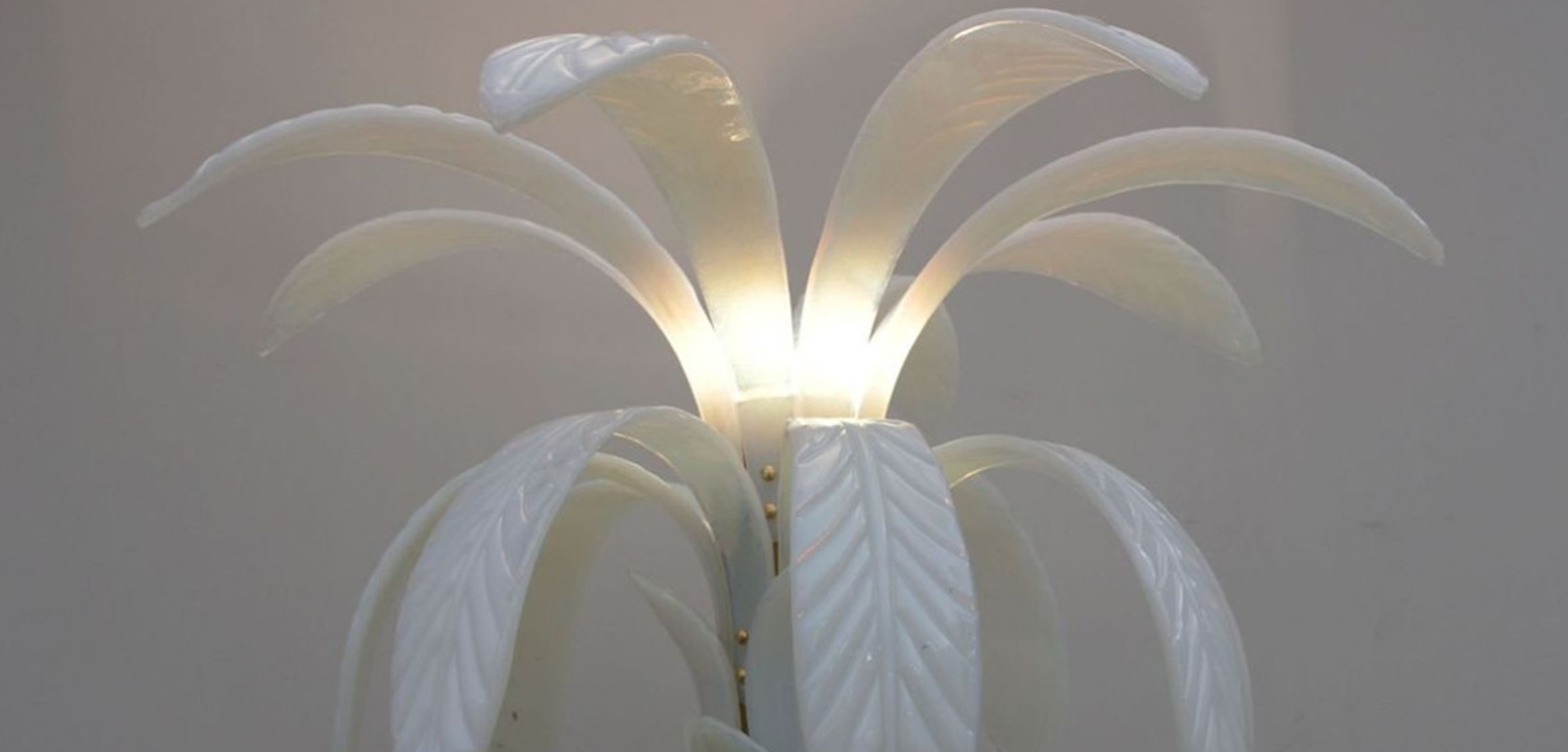Дизайнерская Торшер Пальма из Белого Стекла Модерн ХХ века Murano Glass Palm-Shaped Floor Lamp - фото №1