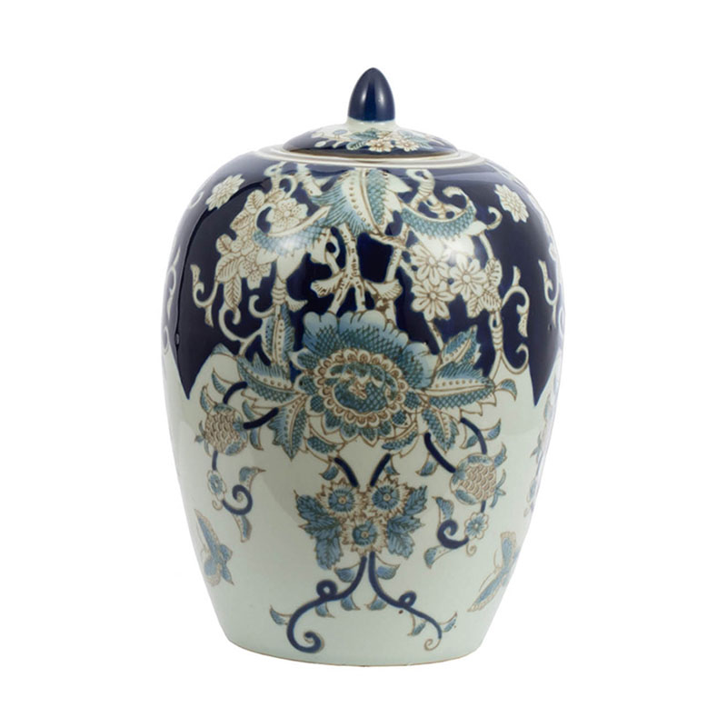 Ваза с крышкой Blue & White Ornament Vase barrel Белый Синий в Сочи | Loft Concept 