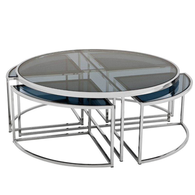 Кофейный стол Eichholtz Coffee Table Padova Stainless steel Нержавеющая сталь Стекло Смок в Сочи | Loft Concept 