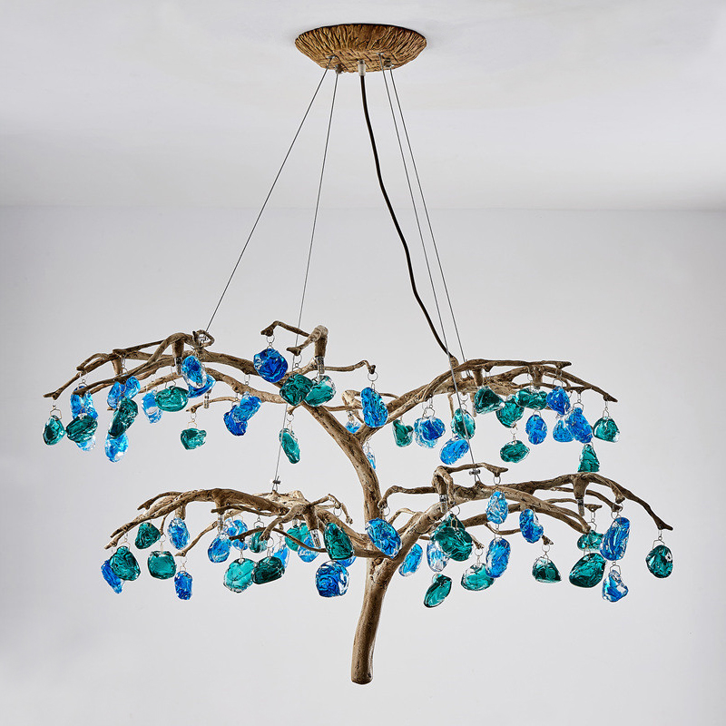 Люстра Precious Tree Chandelier Винтажное Светлое Золото Синий Бирюзовый в Сочи | Loft Concept 