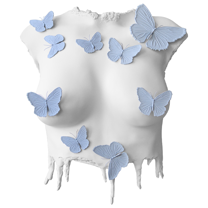 Аксессуар на стену Sculpture Female Torso Butterflies Белый Голубой в Сочи | Loft Concept 