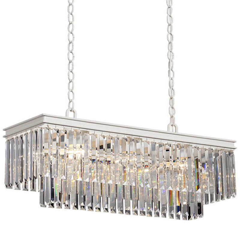 Люстра RH 1920s Odeon Clear Glass Rectangular Chandelier  White iron Длина 80 Белый Прозрачное Стекло в Сочи | Loft Concept 