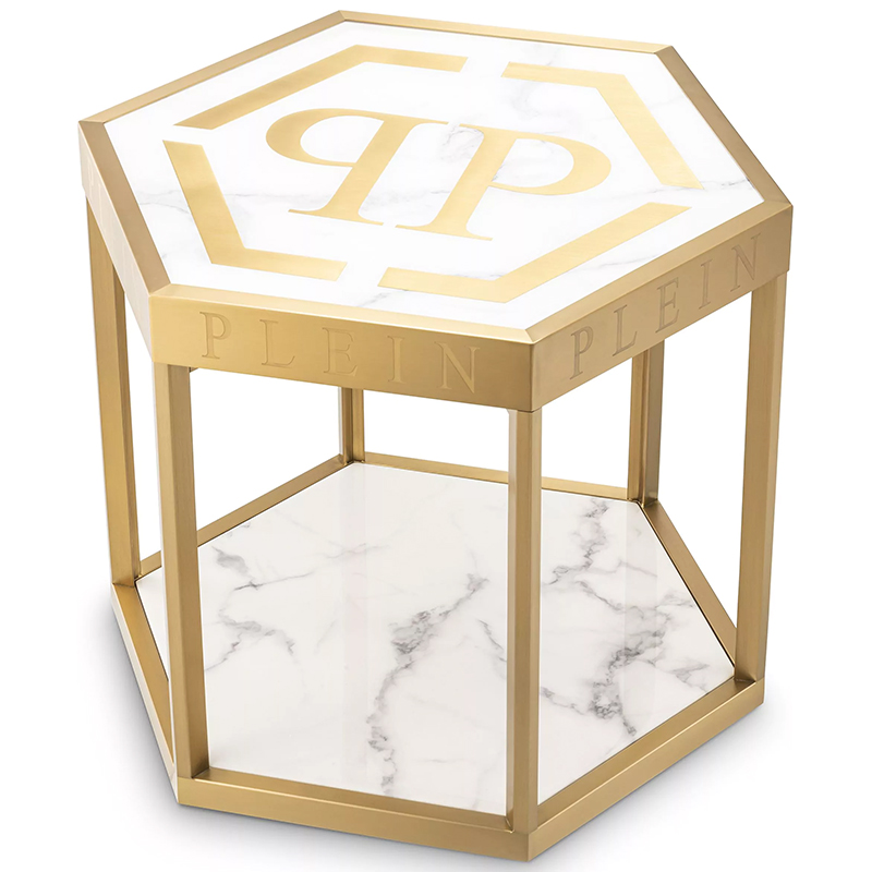 Приставной стол Philipp Plein Side Table Billionaire Золотой Белый Мрамор Bianco в Сочи | Loft Concept 