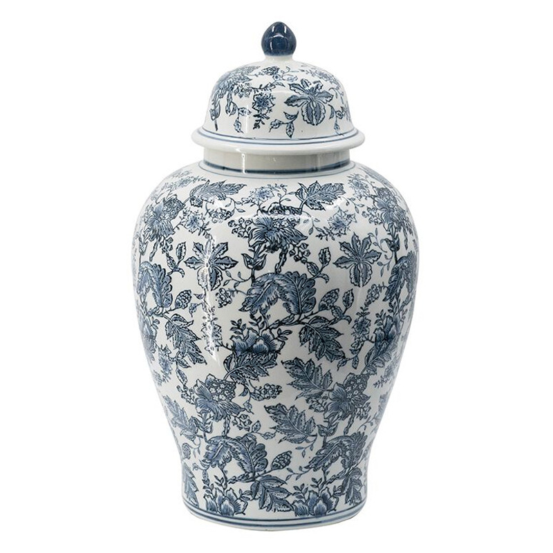 Ваза с крышкой и бело-синим цветочным узором Blue & White Ornament Белый Синий Ваза с крышкой и бело-синим цветочным узором Blue & White Ornament Белый Синий в Сочи | Loft Concept