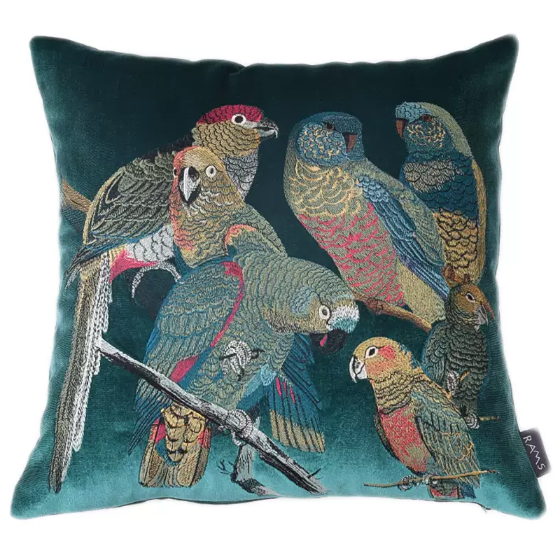 Декоративная подушка с вышивкой Embroidery Parrots Pillow Green Зеленый Мульти в Сочи | Loft Concept 