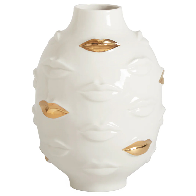 Ваза Jonathan Adler Gilded Gala Round Vase Глянцевое золото Белый в Сочи | Loft Concept 