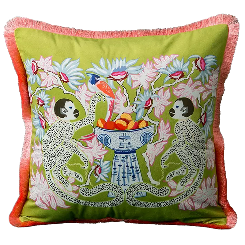 Декоративная подушка Two Monkeys Green Cushion Мульти Салатовый в Сочи | Loft Concept 