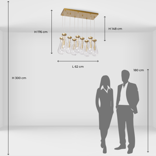 Люстра с 9-ю прозрачными стеклянными плафонами в форме капли Lucid Rain  в Сочи
