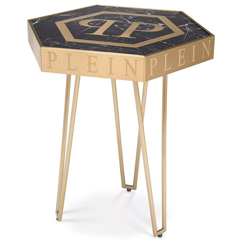 Приставной стол Philipp Plein Side Table Falcon Nest Золотой Черный Мрамор Nero Прозрачное Стекло в Сочи | Loft Concept 