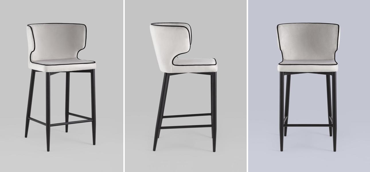 Стул Полубарный Chair посадка 65 см Молочный Велюр с Черным кантом - фото