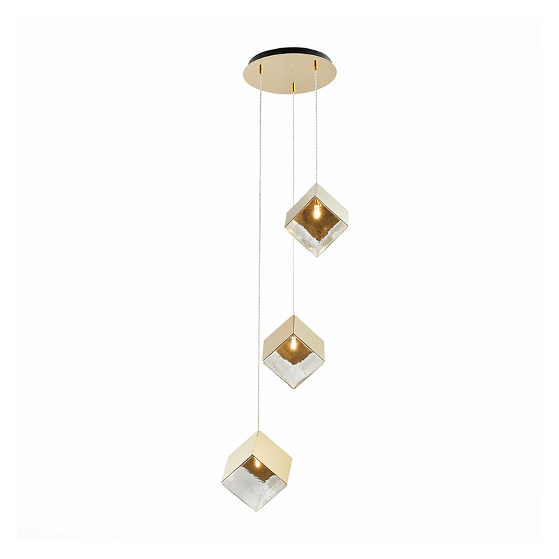 Потолочная люстра Pyrite Chandelier gold cube 3 Золотой Прозрачный в Сочи | Loft Concept 