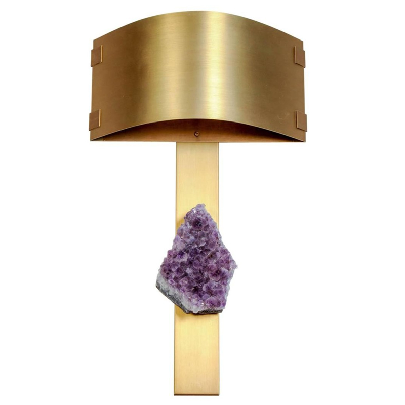 Бра Natural Amethyst and Curved Shades Wall Lamp Латунь Сиреневый в Сочи | Loft Concept 