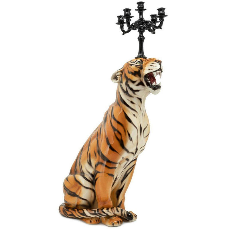 Подсвечник Abhika Candleholder Tiger Sx Malays Tiger Черный Оранжевый Светло-бежевый в Сочи | Loft Concept 