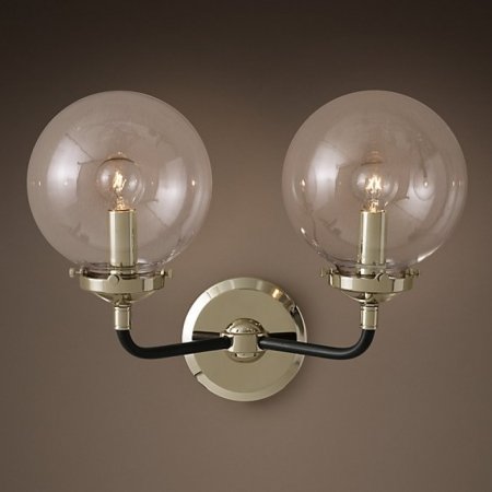 Бра Bistro Globe Clear Glass Double Sconce Nickel  в Сочи | Loft Concept 