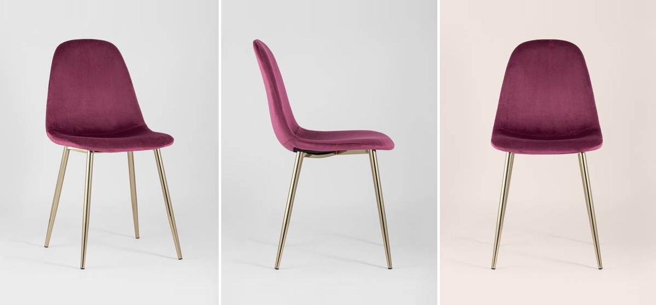 Стул Archie Chair Велюр Фуксия Золотые ножки - фото
