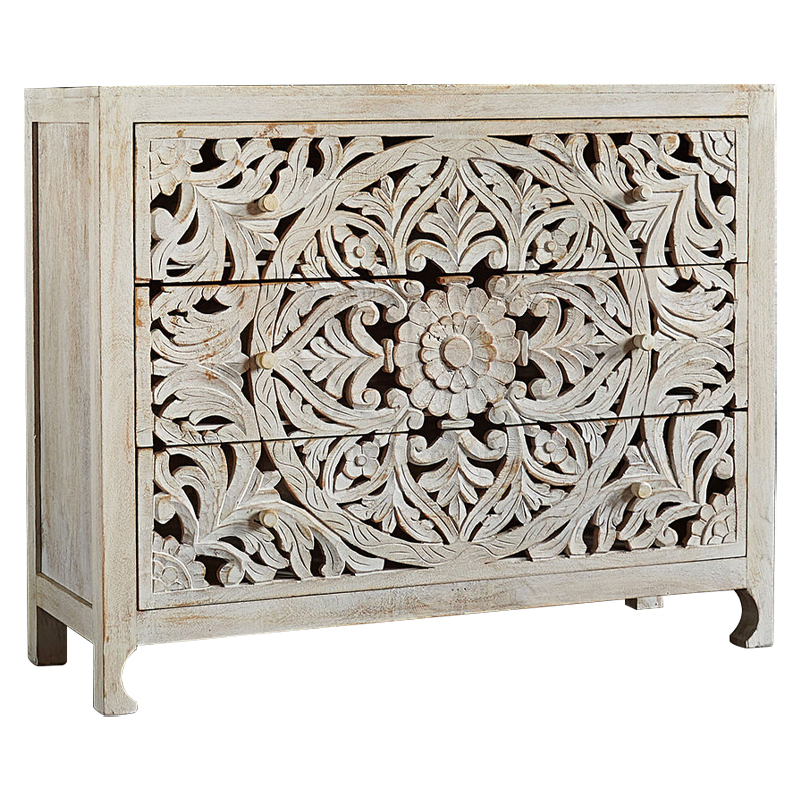 Комод Indian Antique White Furniture Chest of Drawers Kailash белый Белый в Сочи | Loft Concept 