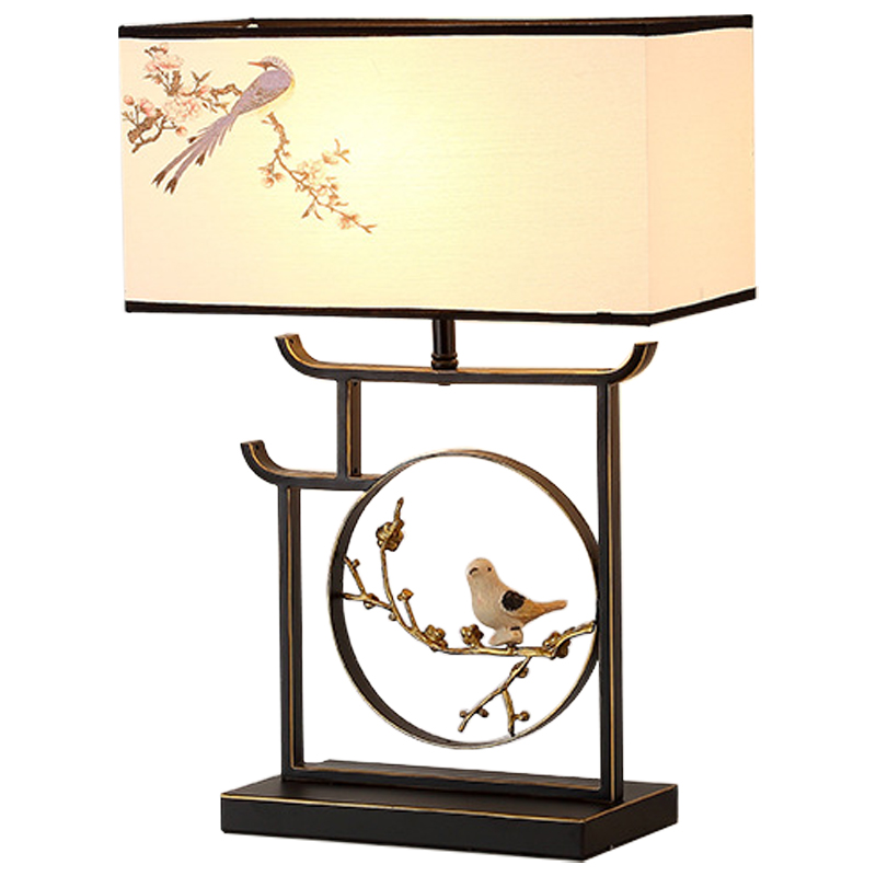 Настольная лампа с абажуром Bird Chinese Style Modern Table Lamp Черный Бежевый Золотой в Сочи | Loft Concept 