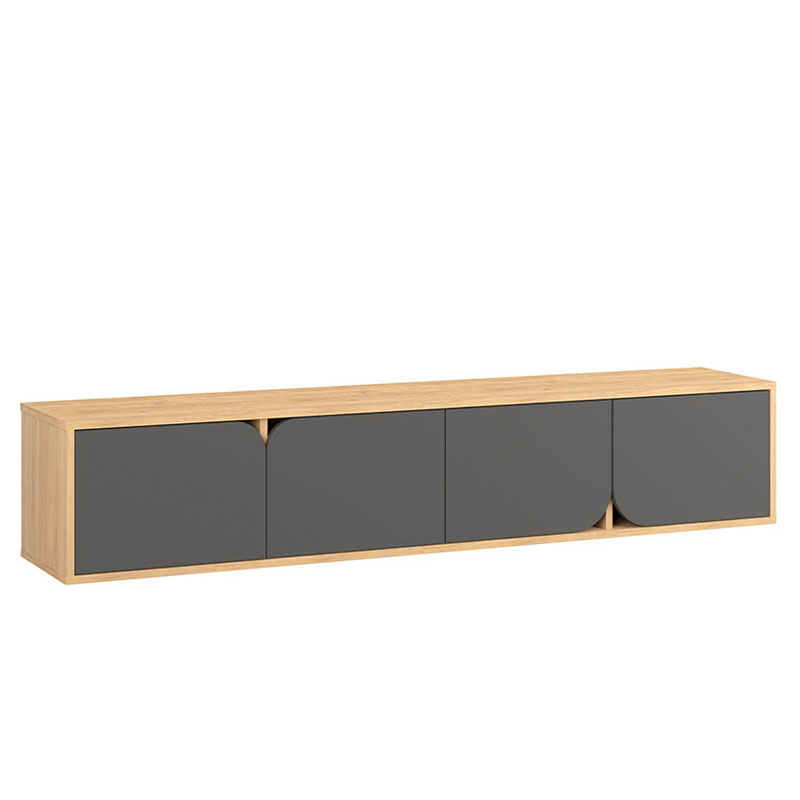 ТВ-тумба подвесная цвета древесины с 4-мя темно-серыми дверцами SPARK TV STAND OAK ANTHRACITE Серый Древесина в Сочи | Loft Concept 