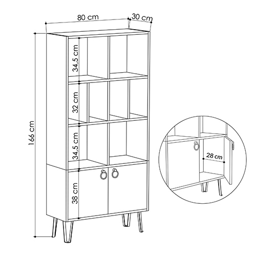 Стеллаж прямой цвета древесины с полками и 2-мя белыми дверцами BENE BOOKCASE OAK в Сочи