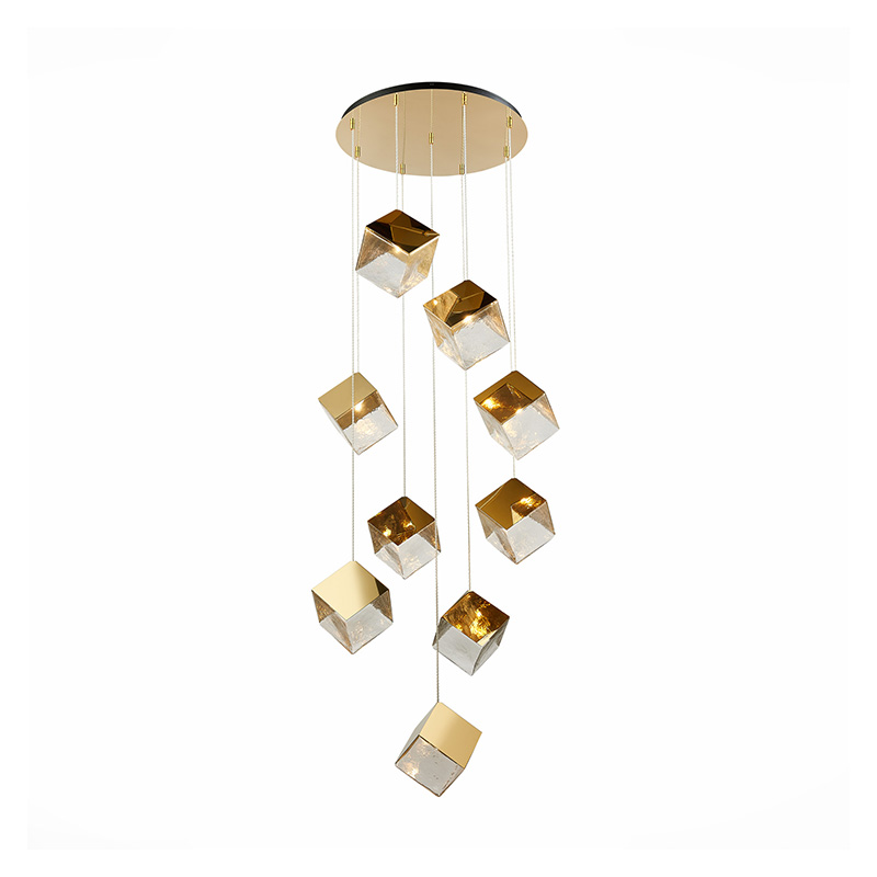 Потолочная люстра Pyrite Chandelier gold cube 9 Золотой Прозрачный в Сочи | Loft Concept 