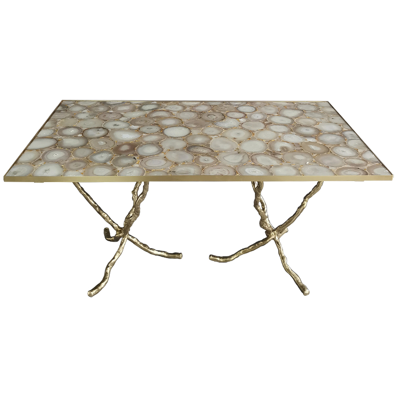 Обеденный стол Agate Design Beige Gold Dining Table Золотой Бежевый Бежево-серый в Сочи | Loft Concept 