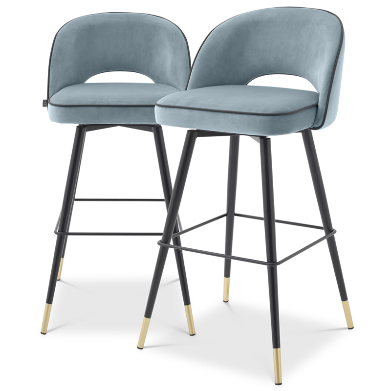 Комплект барных стульев Eichholtz Bar Stool Cliff set of 2 blue Черный Латунь Голубой пастельный в Сочи | Loft Concept 