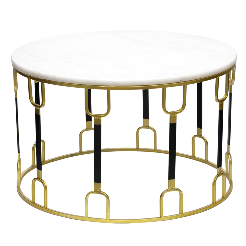 Приставной стол Dorius Side Table white marble Латунь Черный Белый Мрамор Bianco в Сочи | Loft Concept 