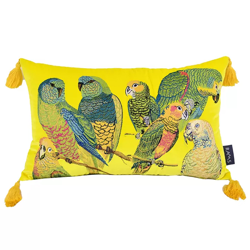 Декоративная подушка с вышивкой Embroidery Parrots Long Pillow Yellow Желтый Мульти в Сочи | Loft Concept 