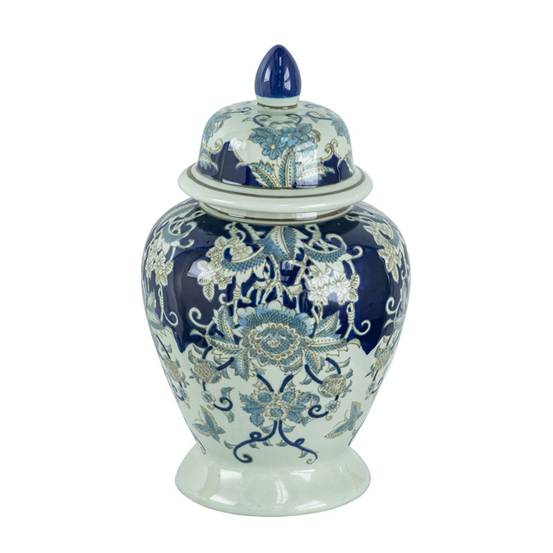 Ваза с крышкой Blue & White Ornament Vase 42 Белый Синий в Сочи | Loft Concept 