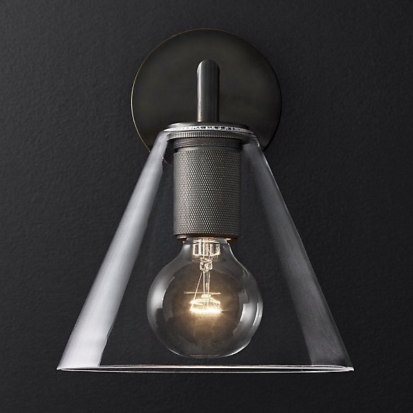 Бра RH Utilitaire Funnel Shade Single Sconce Black Прозрачное Стекло Темная бронза в Сочи | Loft Concept 