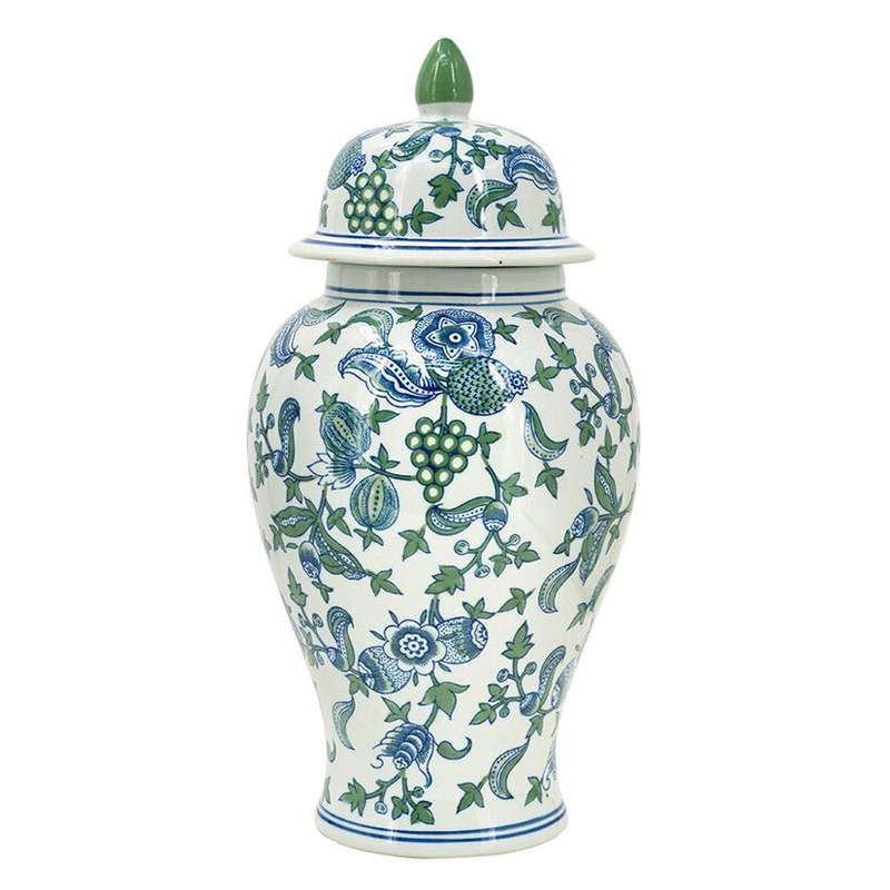 Ваза с крышкой и зелено-голубым рисунком на белом фоне 51 см Blue & White Ornament Белый Синий Ваза с крышкой и зелено-голубым рисунком на белом фоне 51 см Blue & White Ornament Белый Синий в Сочи | Loft Concept