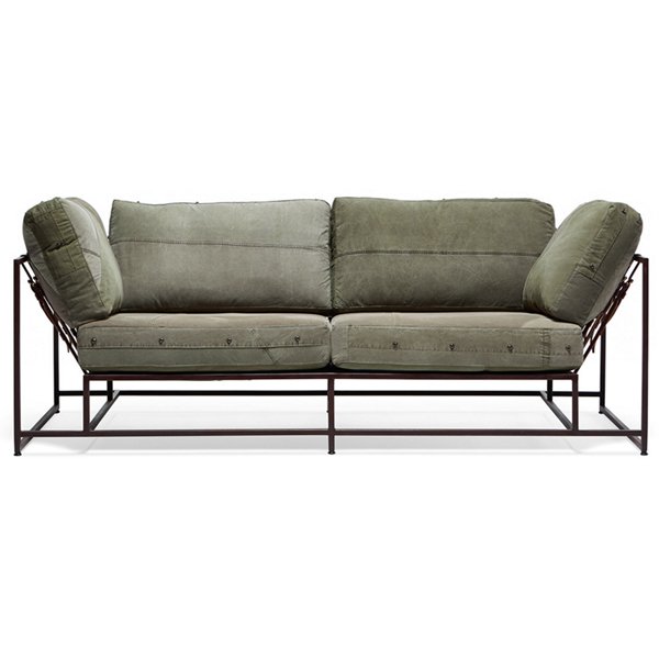 Двухместный диван Olive Military Two Seat Sofa Оливковый в Сочи | Loft Concept 