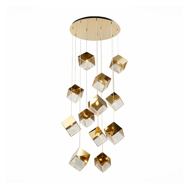 Потолочная люстра Pyrite Chandelier golden cube 12 Золотой Прозрачный в Сочи | Loft Concept 