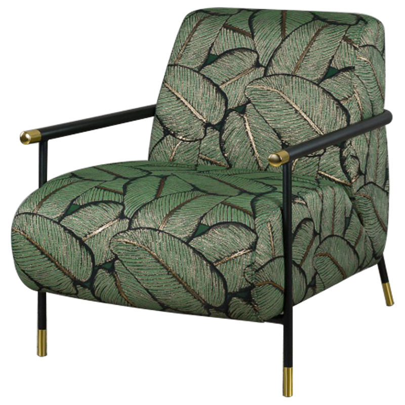 Кресло с Цветным принтом Листья Foliage Armchair Green Зеленый Черный в Сочи | Loft Concept 