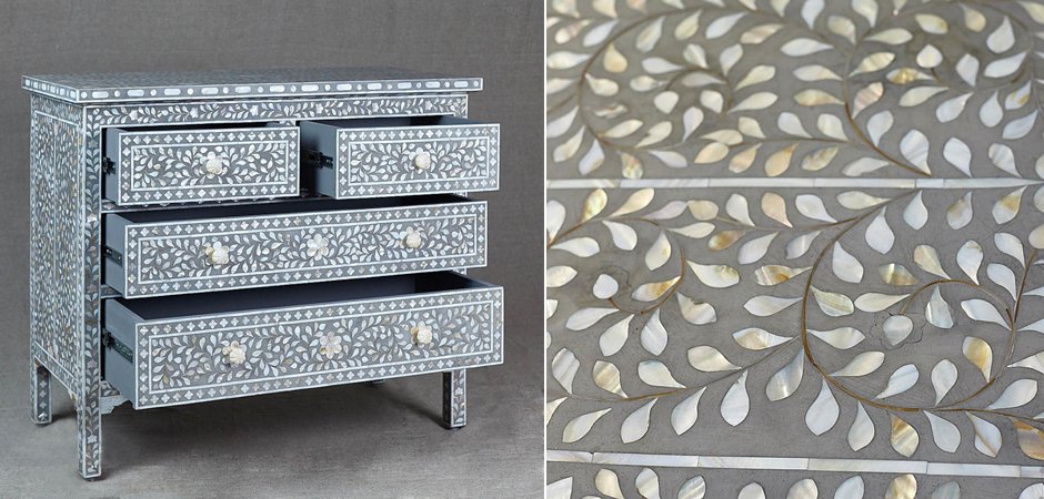 Комод инкрустация перламутром Inlaid Bone Grey Серый Комод инкрустация перламутром Inlaid Bone Grey Серый - Loft-Concept в Сочи