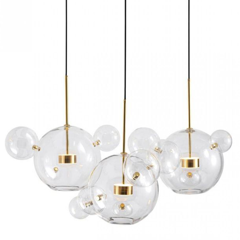 Светодиодный светильник Giopato & Coombes Bubble Chandelier Linear Circle 3 плафона Белый Золотой Прозрачное Стекло в Сочи | Loft Concept 