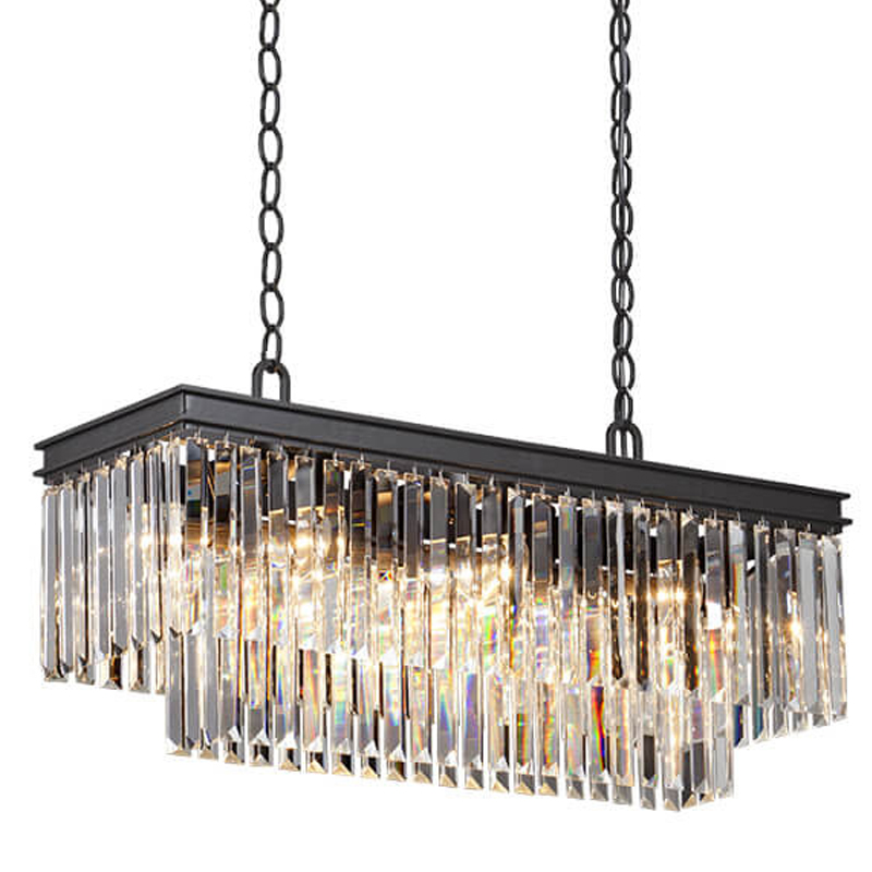 Люстра RH 1920s Odeon Clear Glass Rectangular Chandelier Black iron Длина 80 Прозрачное Стекло Черный матовый в Сочи | Loft Concept 