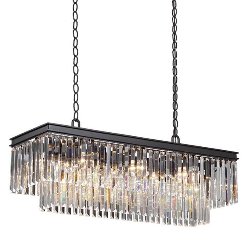 Люстра RH 1920s Odeon Clear Glass Rectangular Chandelier Black iron 100 Черный матовый Прозрачное Стекло в Сочи | Loft Concept 